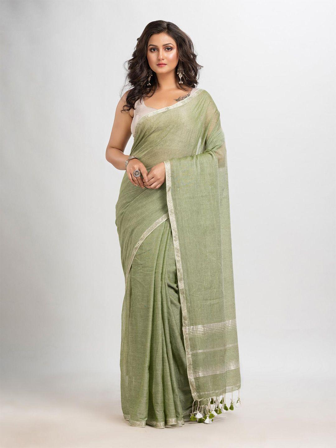 angoshobha green woven design pure cotton handloom saree