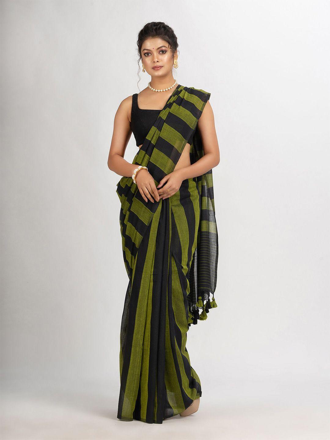 angoshobha green woven design pure cotton handloom saree