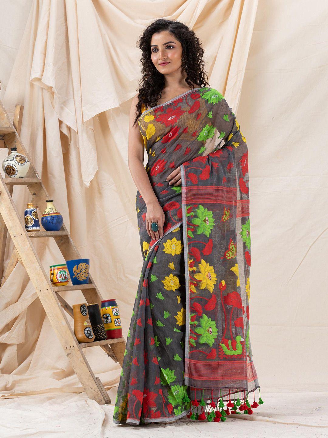 angoshobha grey woven design handloom jamdani saree