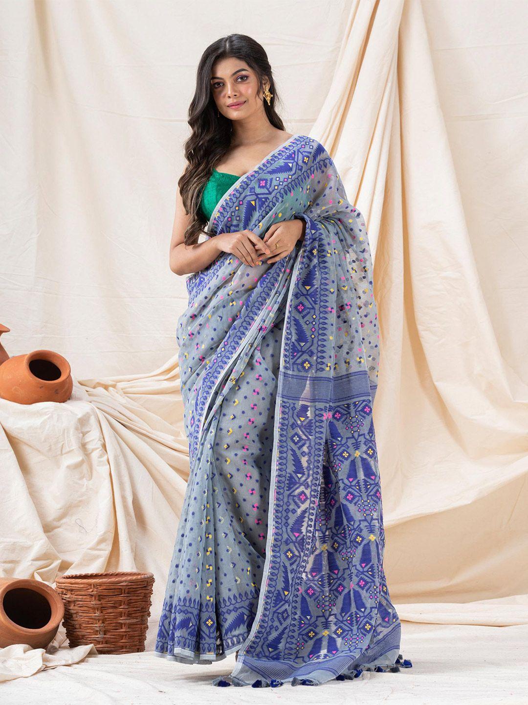 angoshobha grey woven design handloom jamdani saree