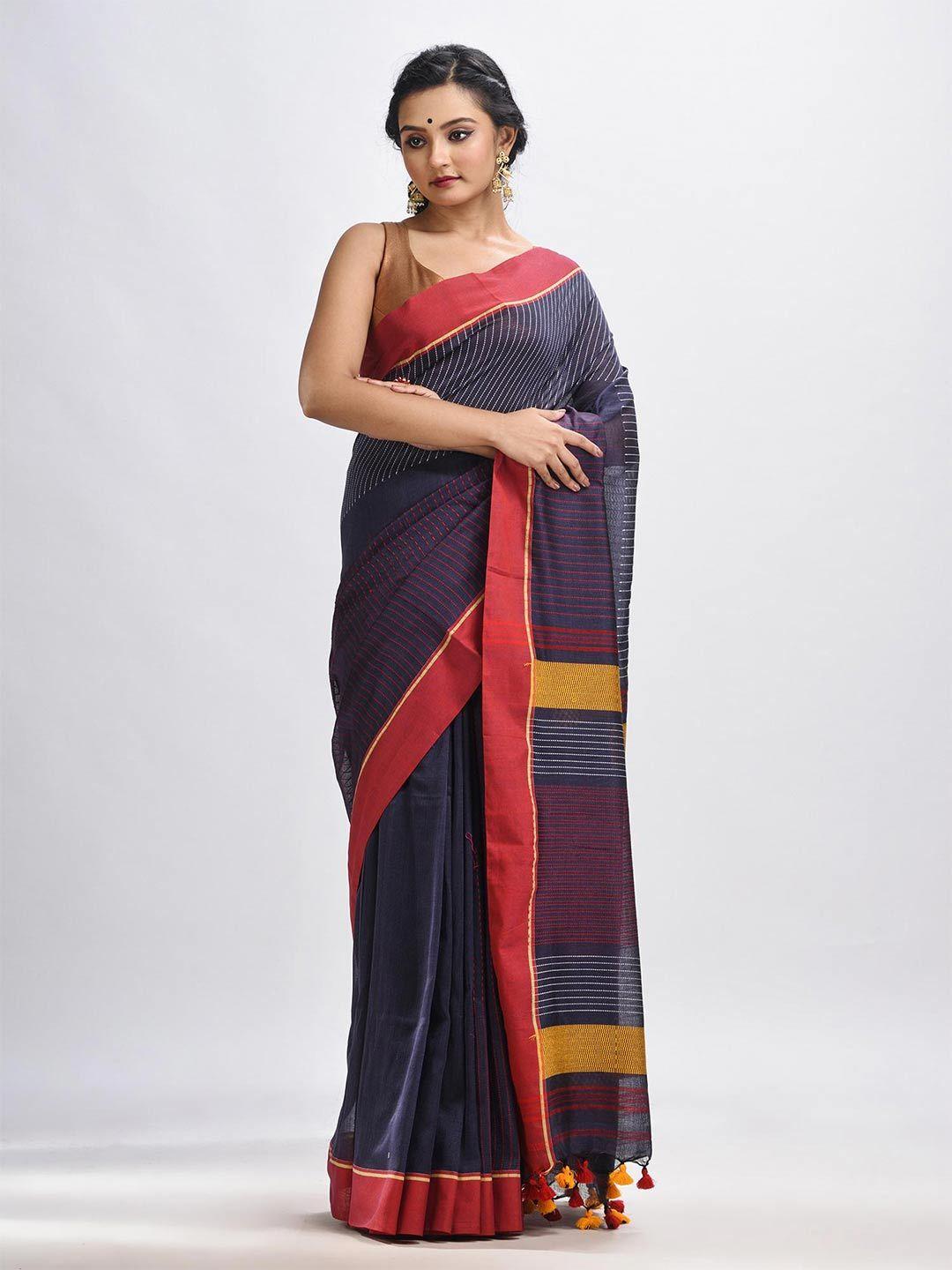 angoshobha grey woven design pure cotton handloom jamdani saree