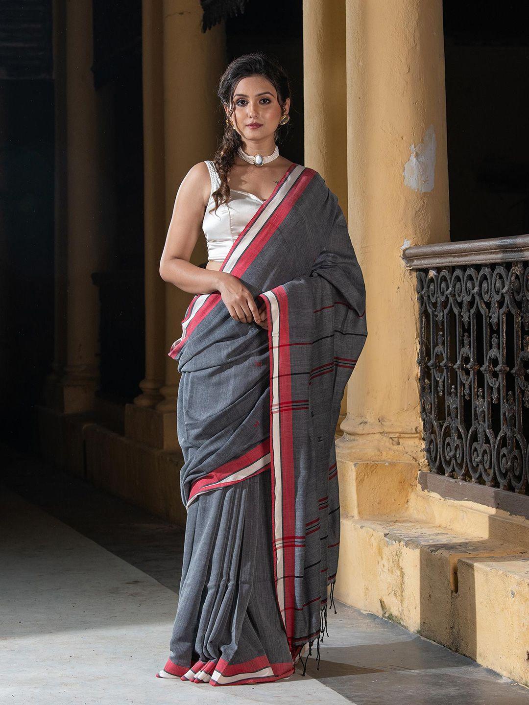 angoshobha grey woven design pure cotton handloom saree