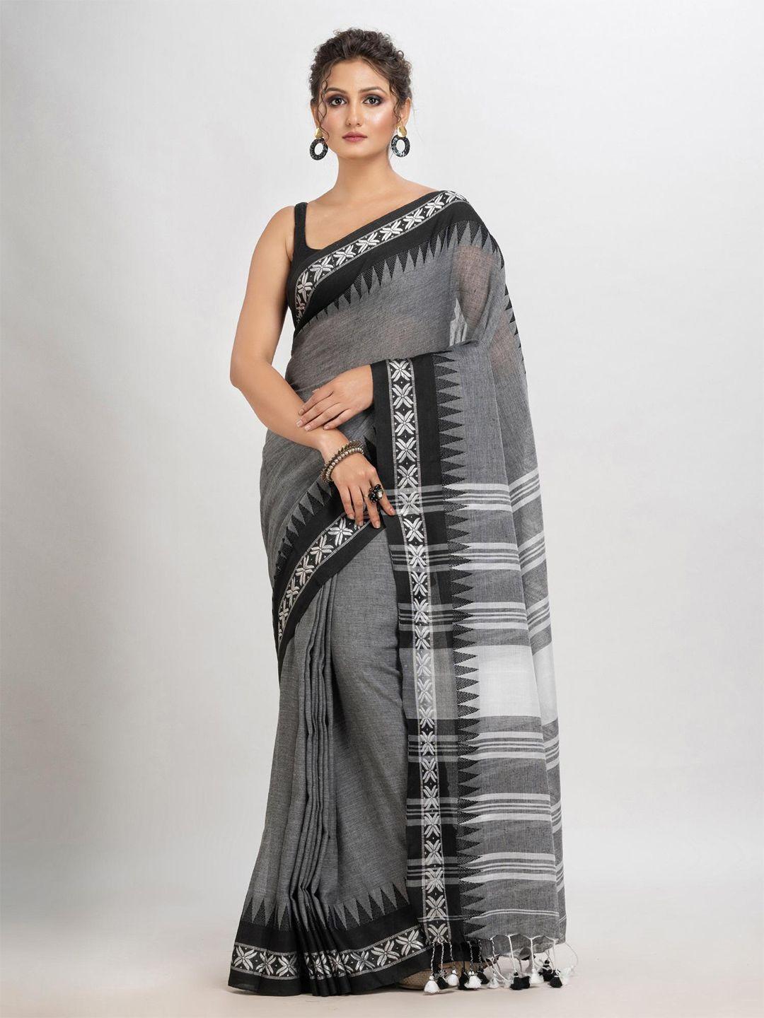 angoshobha grey woven design pure cotton handloom saree