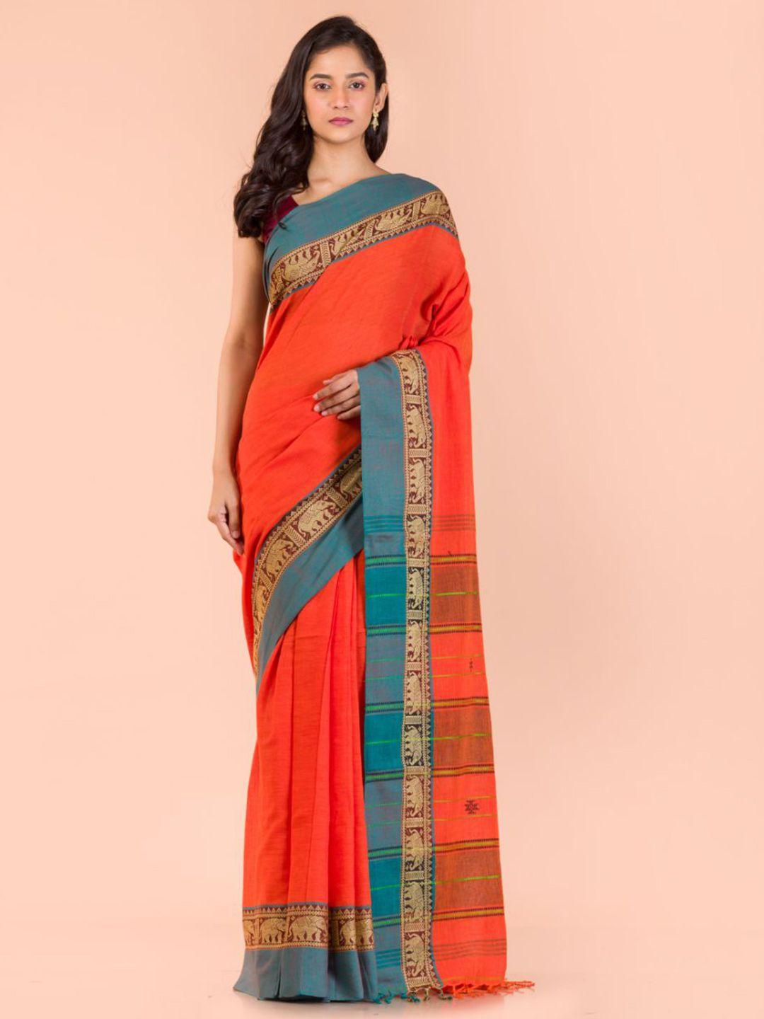 angoshobha kalamkari woven design pure cotton saree