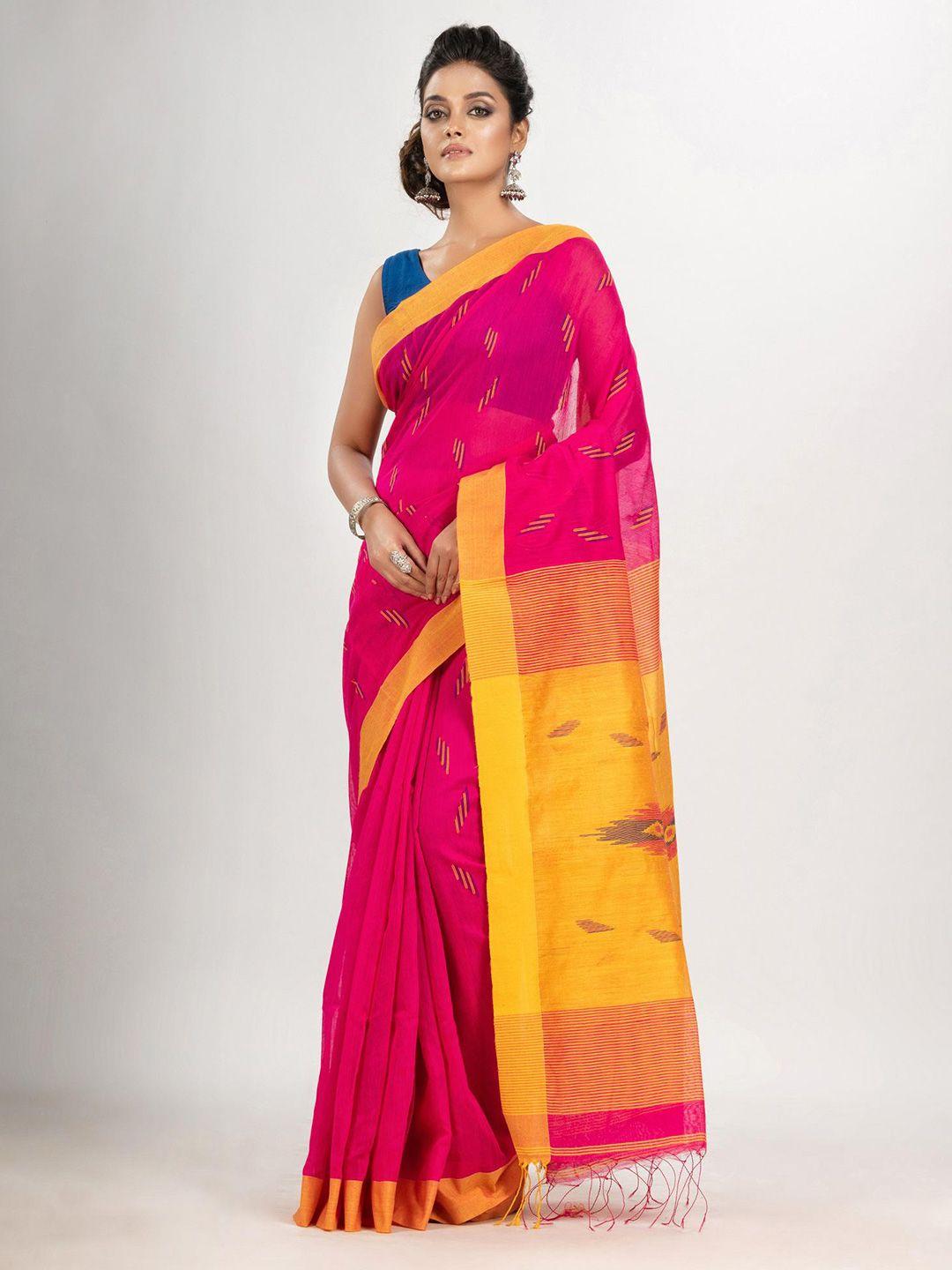 angoshobha magenta woven design handloom jamdani saree