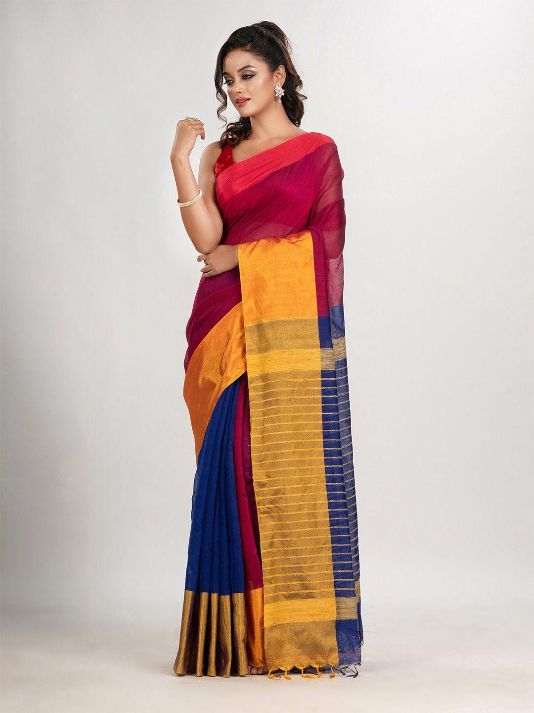 angoshobha magenta woven design handloom saree