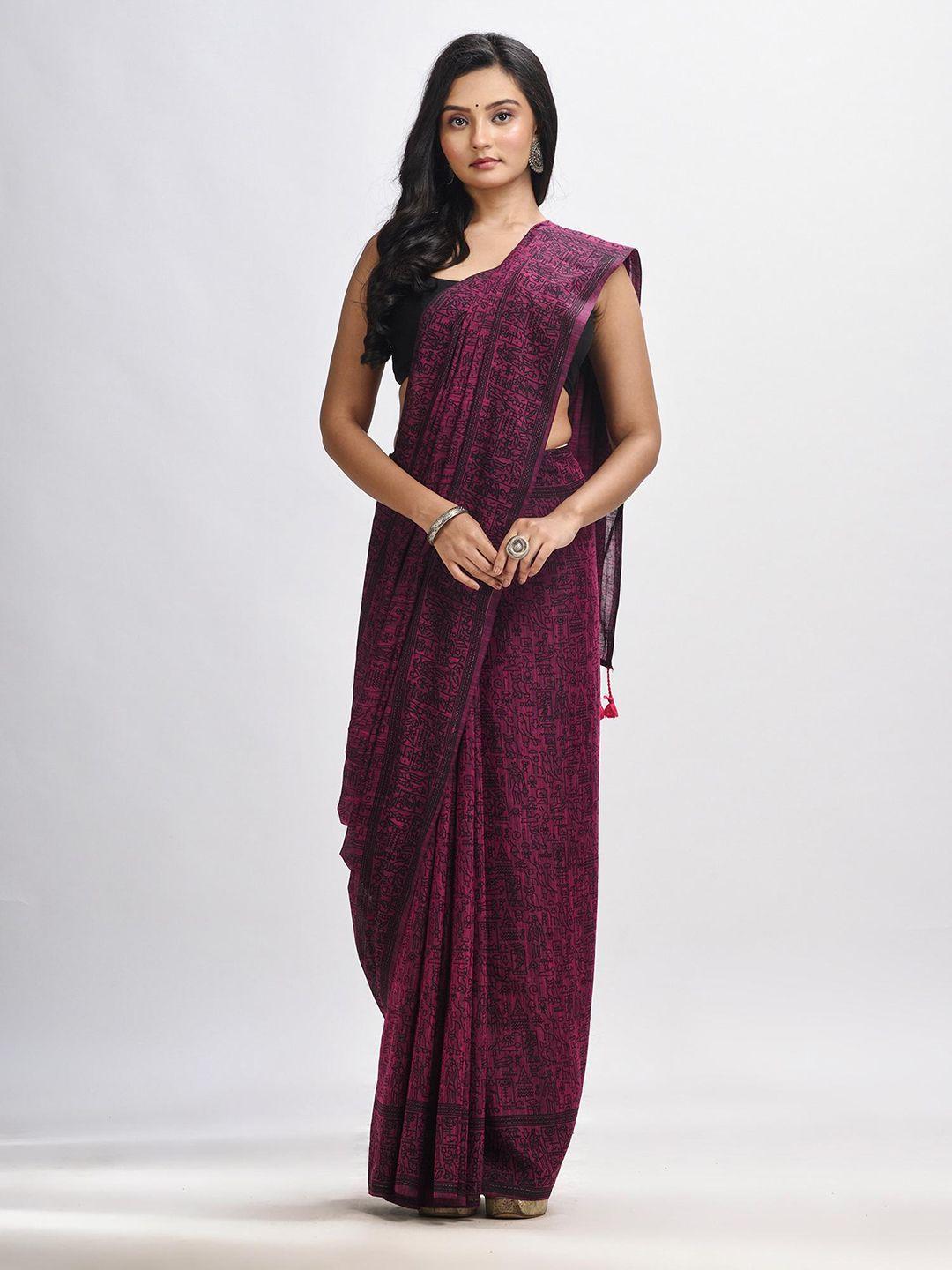 angoshobha magenta woven design handloom saree