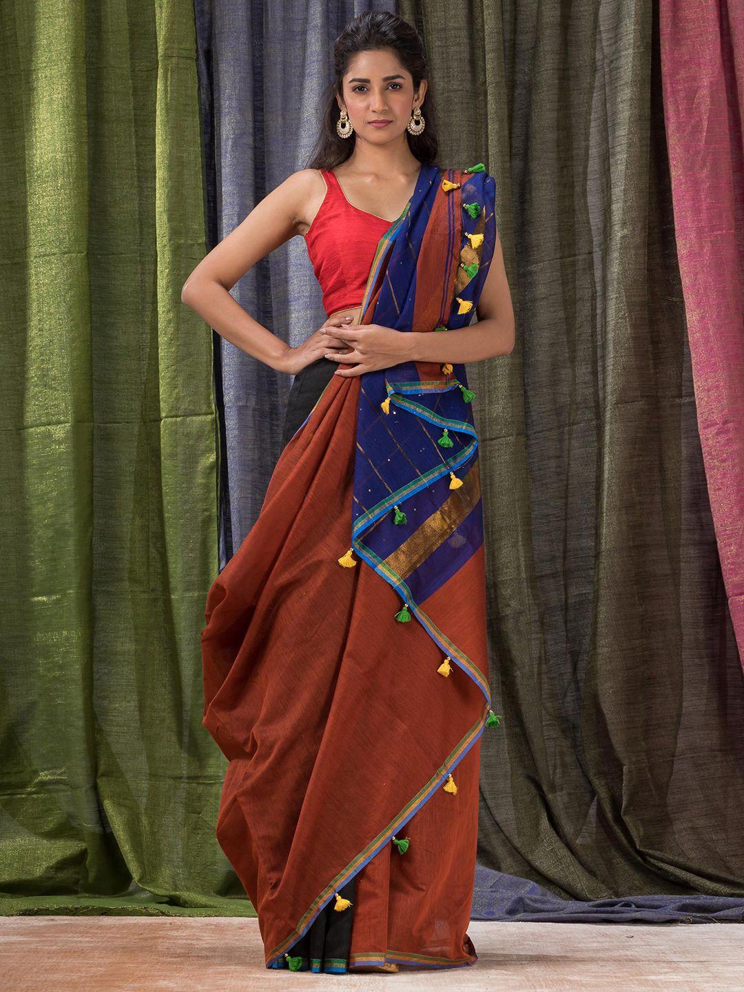 angoshobha maroon woven design handloom saree