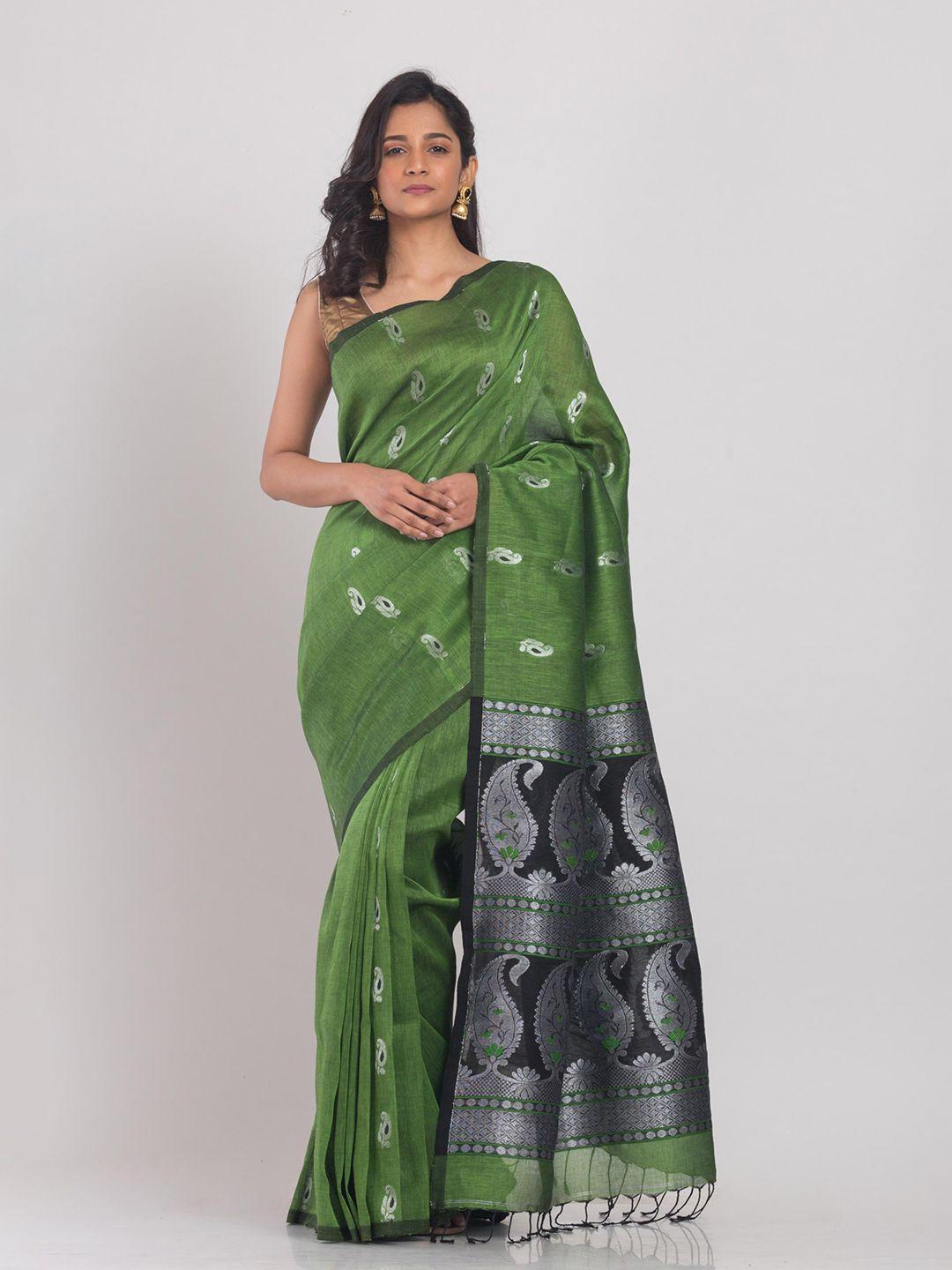 angoshobha paisley woven design pure linen saree