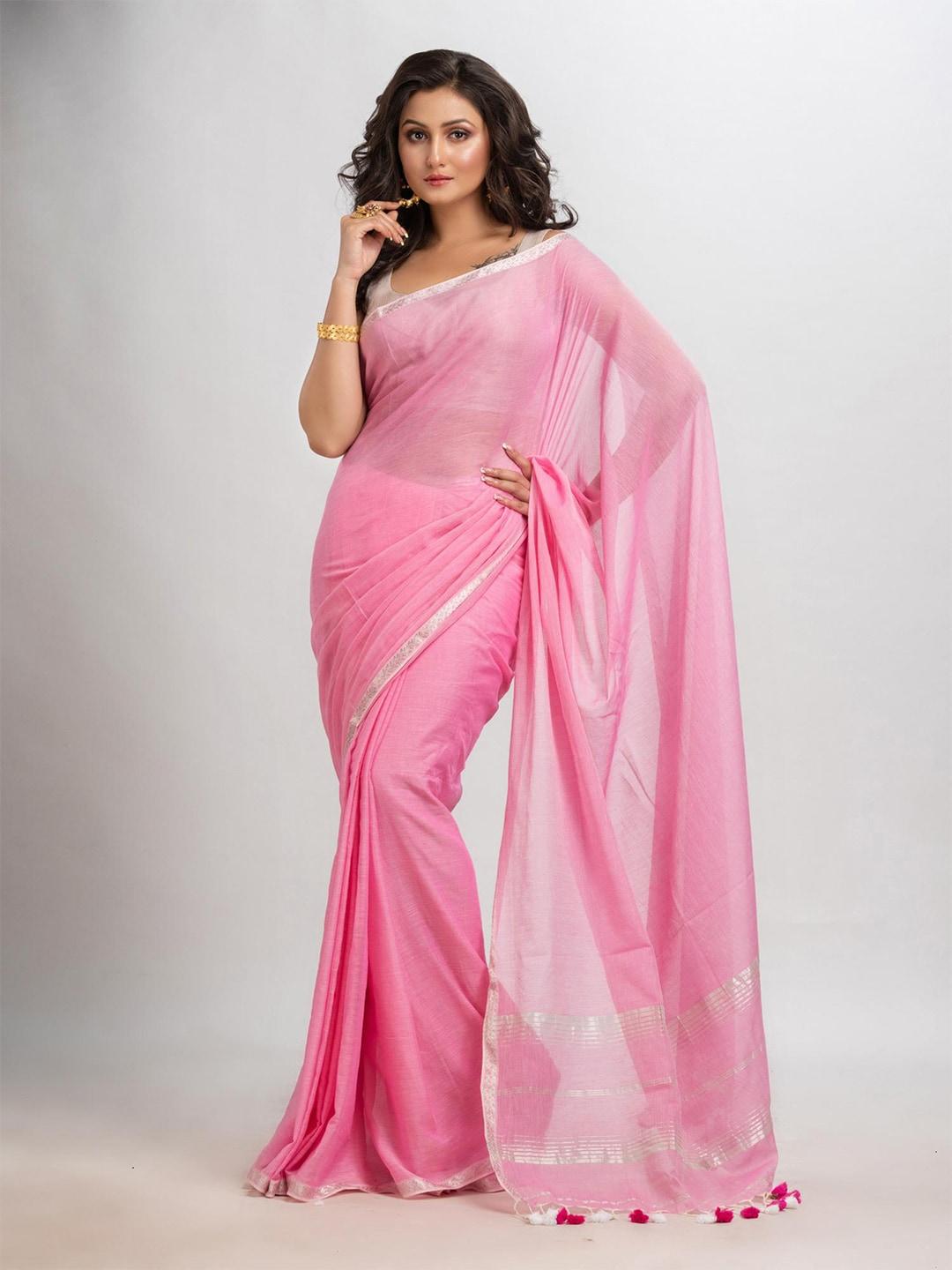 angoshobha pink woven design pure cotton handloom saree