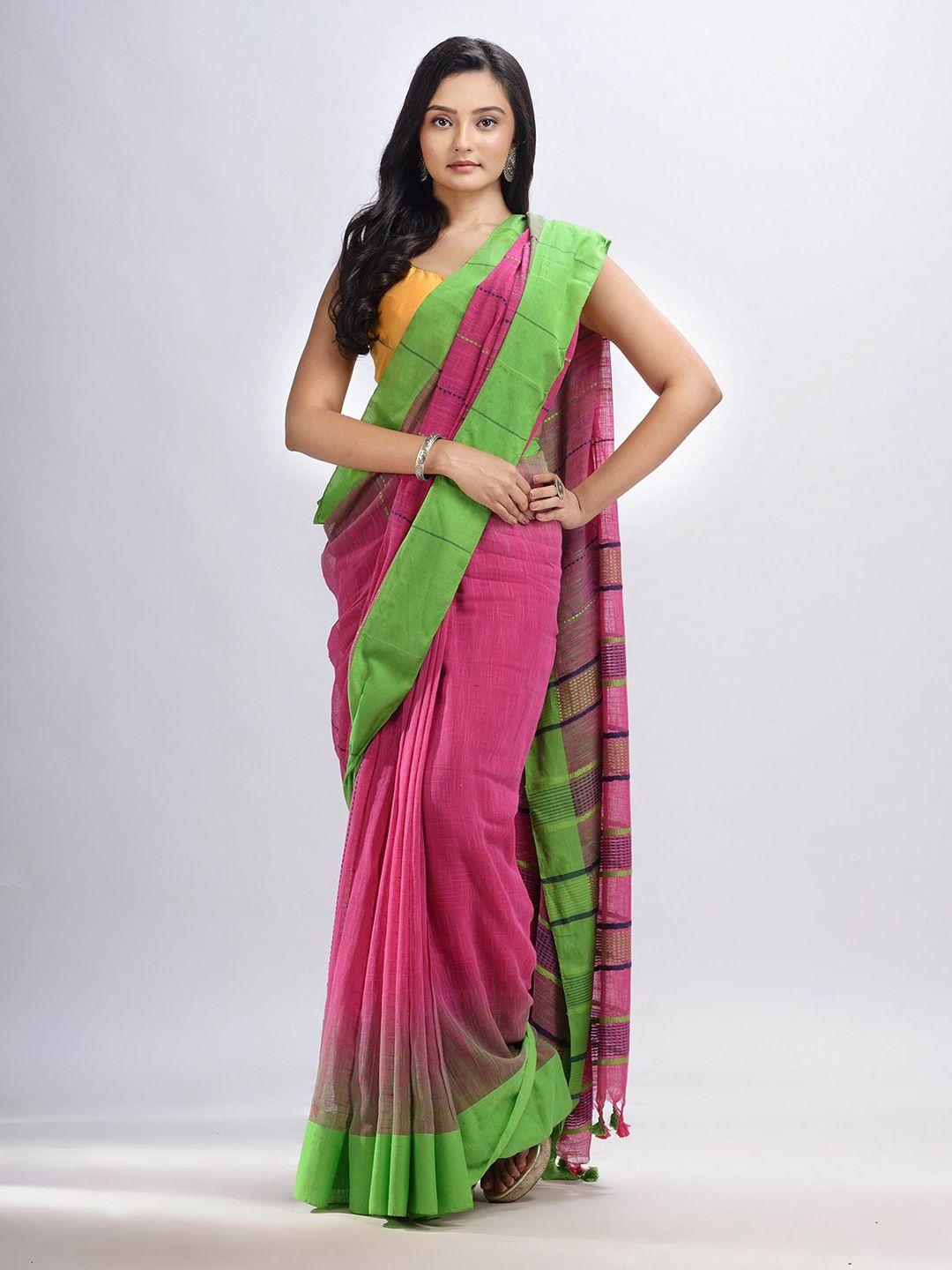 angoshobha pink woven design pure cotton handloom saree