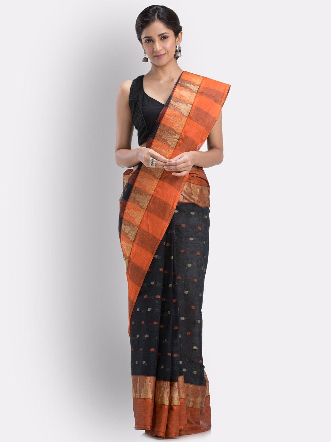 angoshobha polka dot woven design pure cotton taant saree