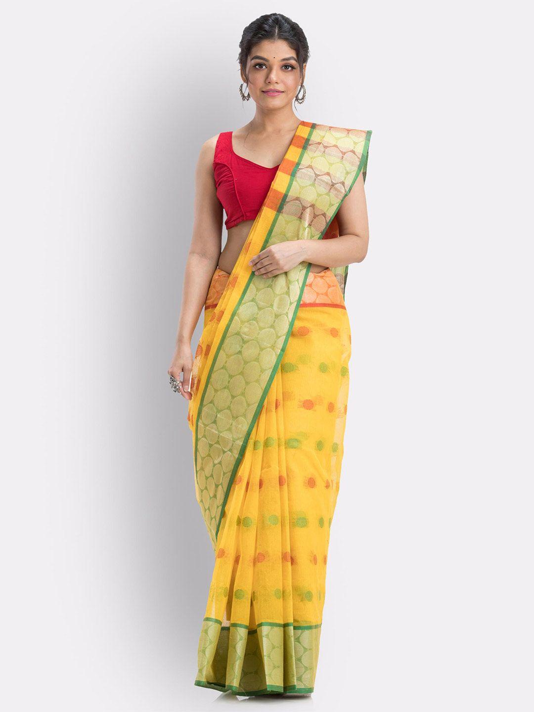 angoshobha polka dots woven design pure cotton saree