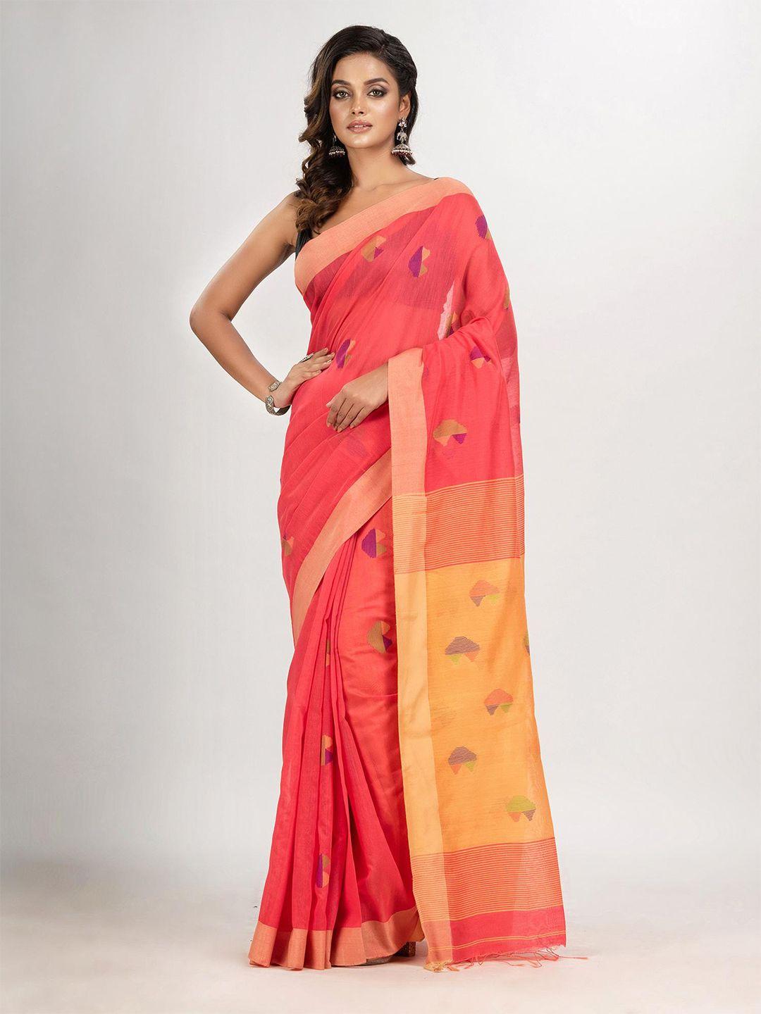 angoshobha red woven design handloom jamdani saree
