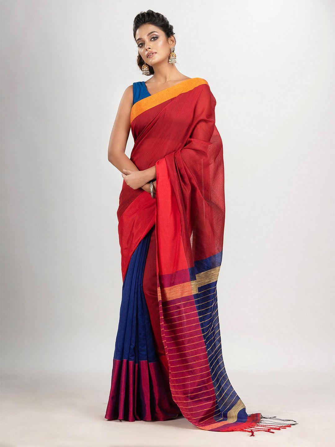 angoshobha red woven design handloom saree