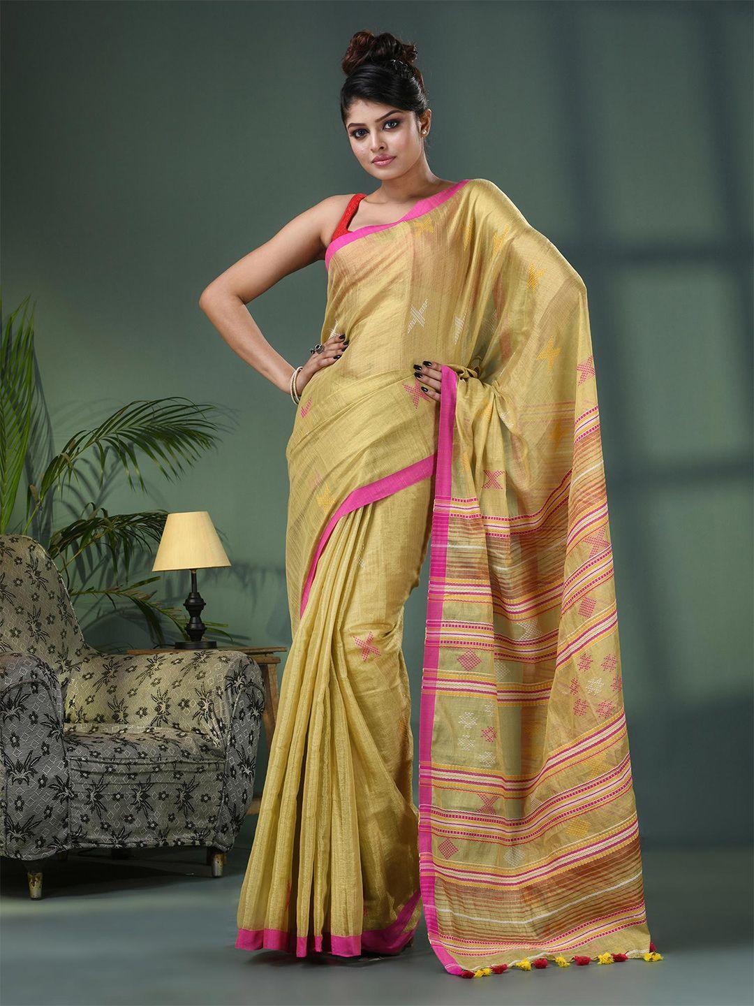 angoshobha striped printed woven design pure cotton saree