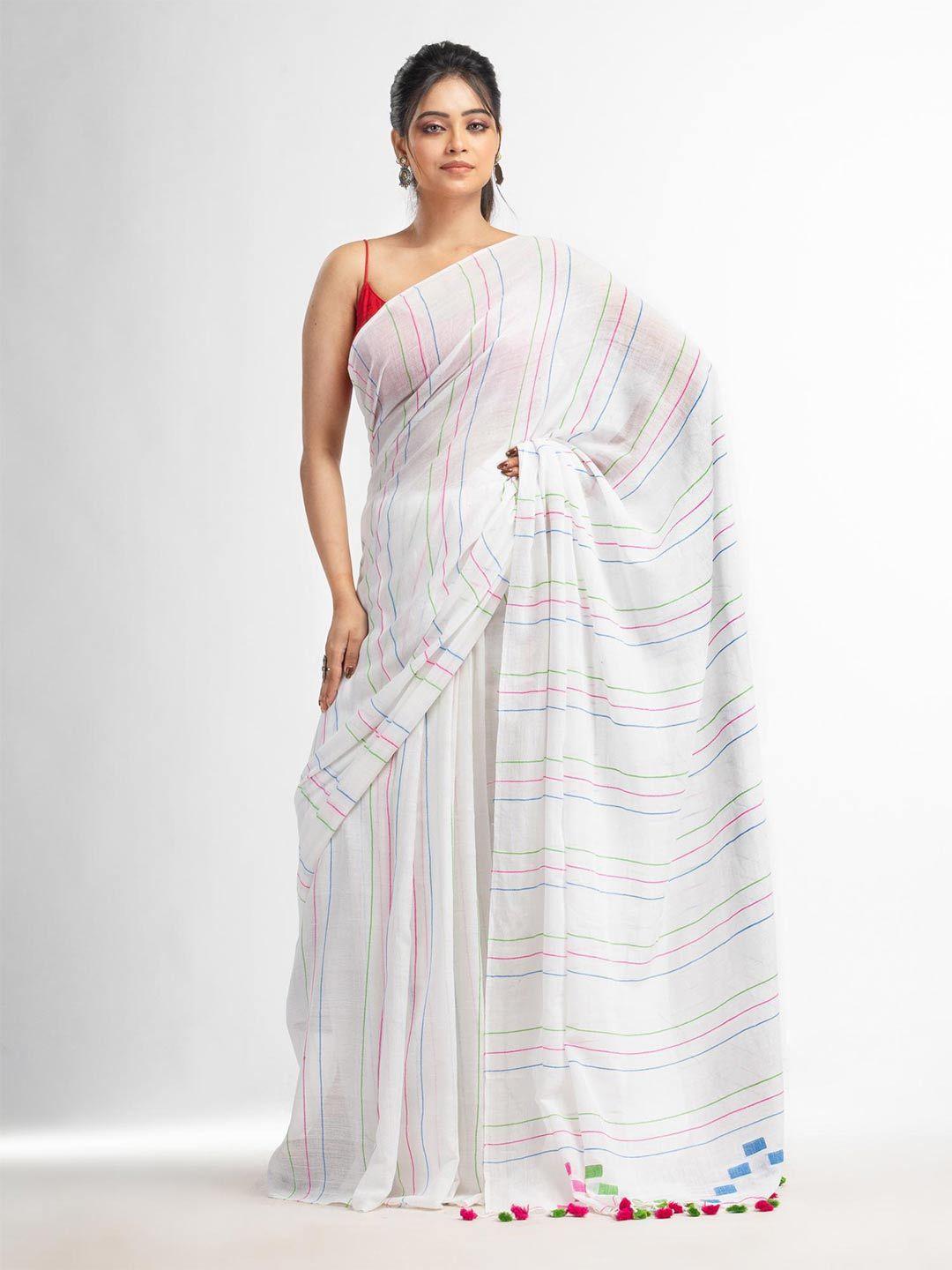 angoshobha striped pure cotton jamdani saree