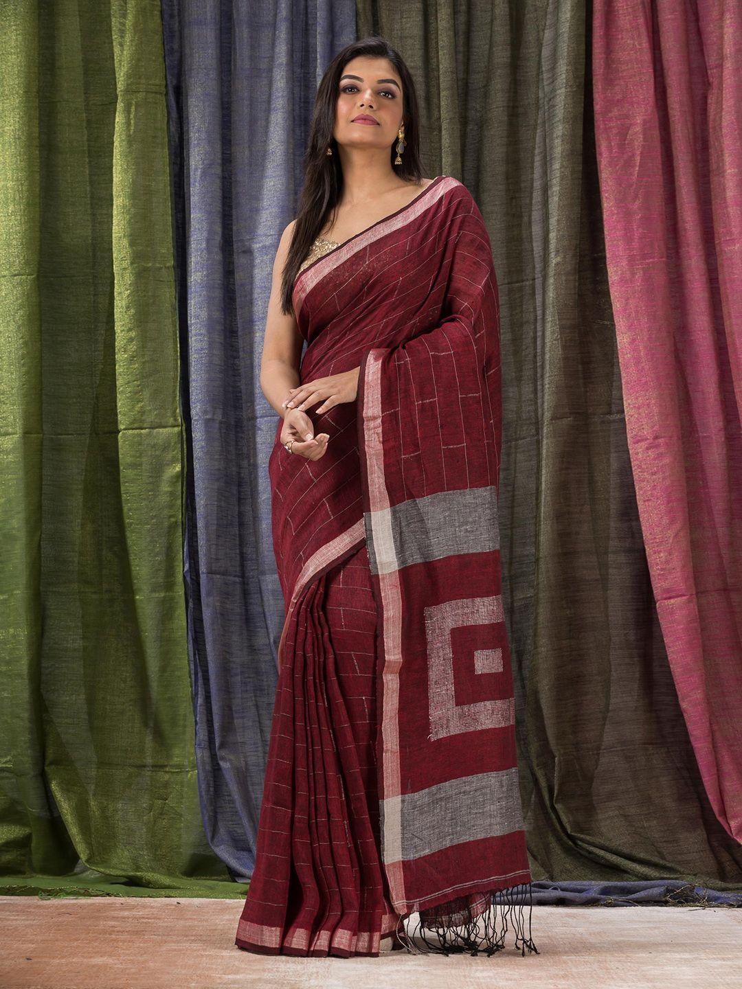 angoshobha striped pure linen jamdani saree