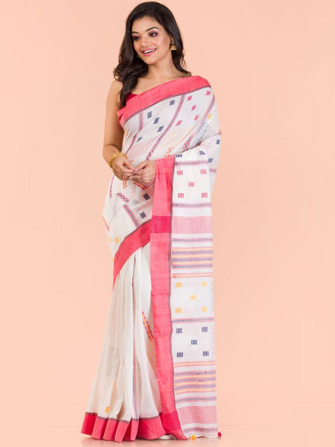 angoshobha striped woven design pure cotton jamdani saree