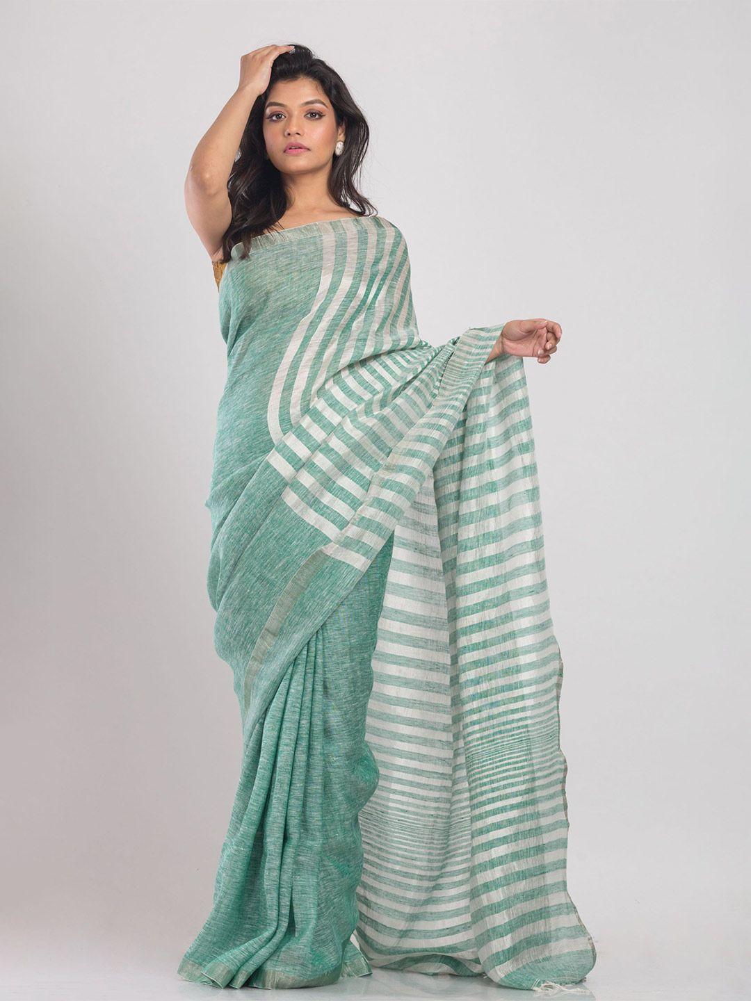 angoshobha striped woven design pure linen saree