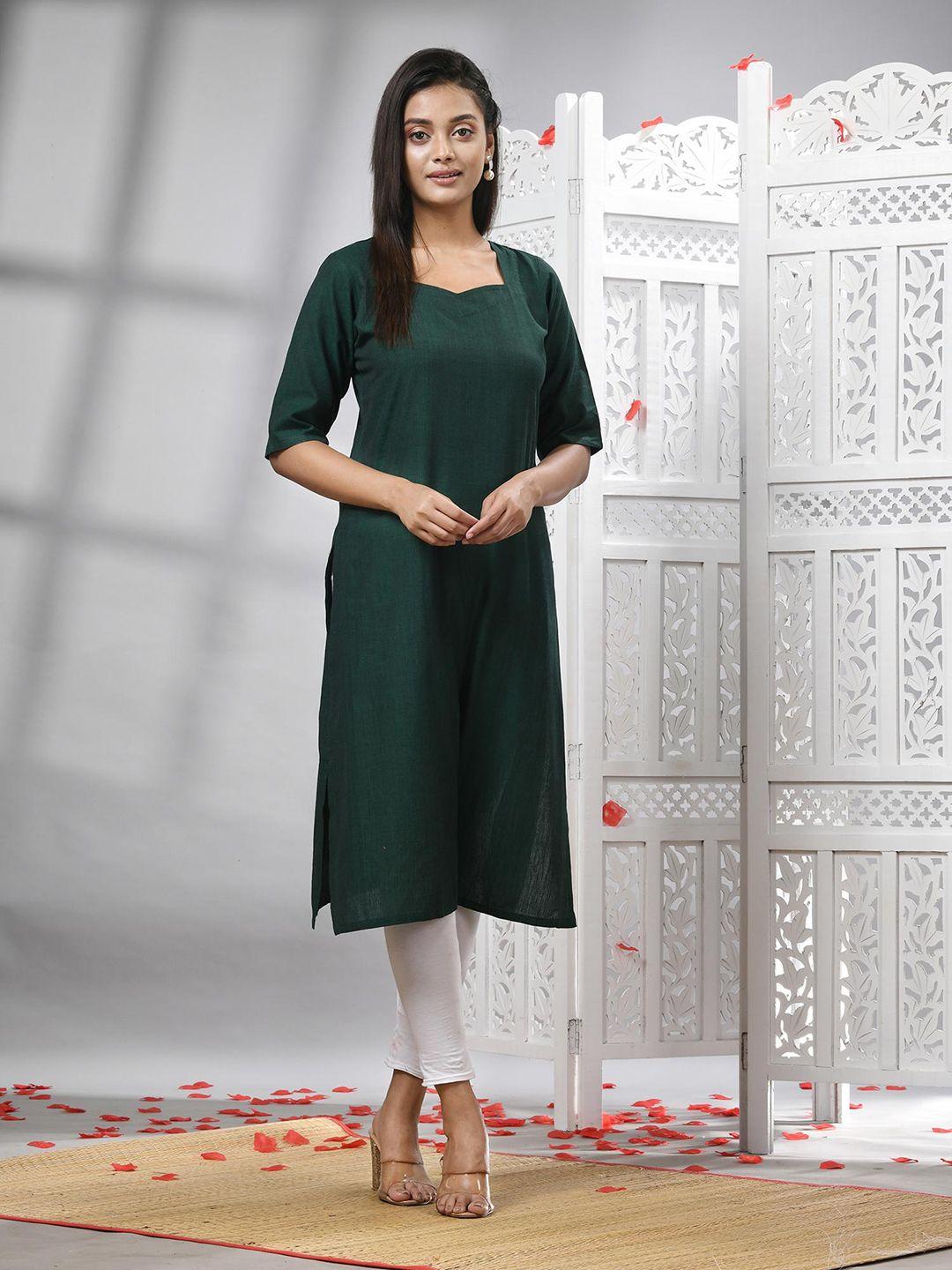 angoshobha sweetheart neck pure cotton straight kurta