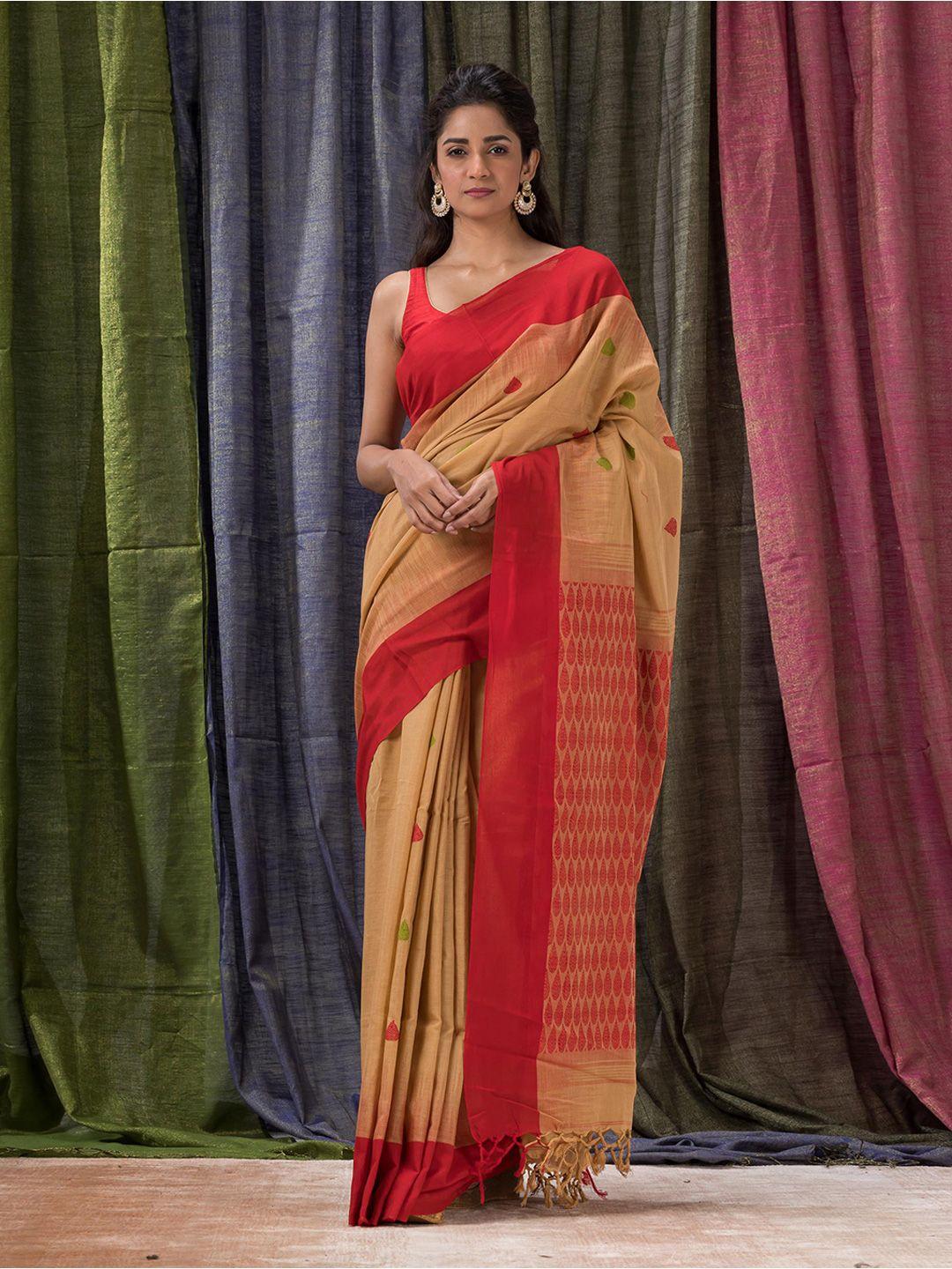 angoshobha tan woven design pure cotton handloom saree