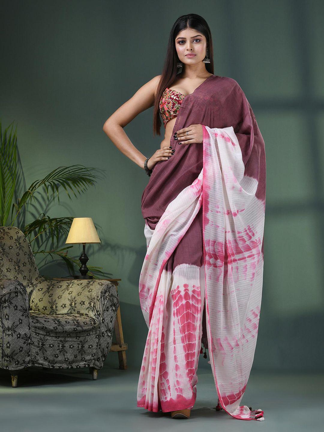 angoshobha tie & dye woven design pure cotton saree