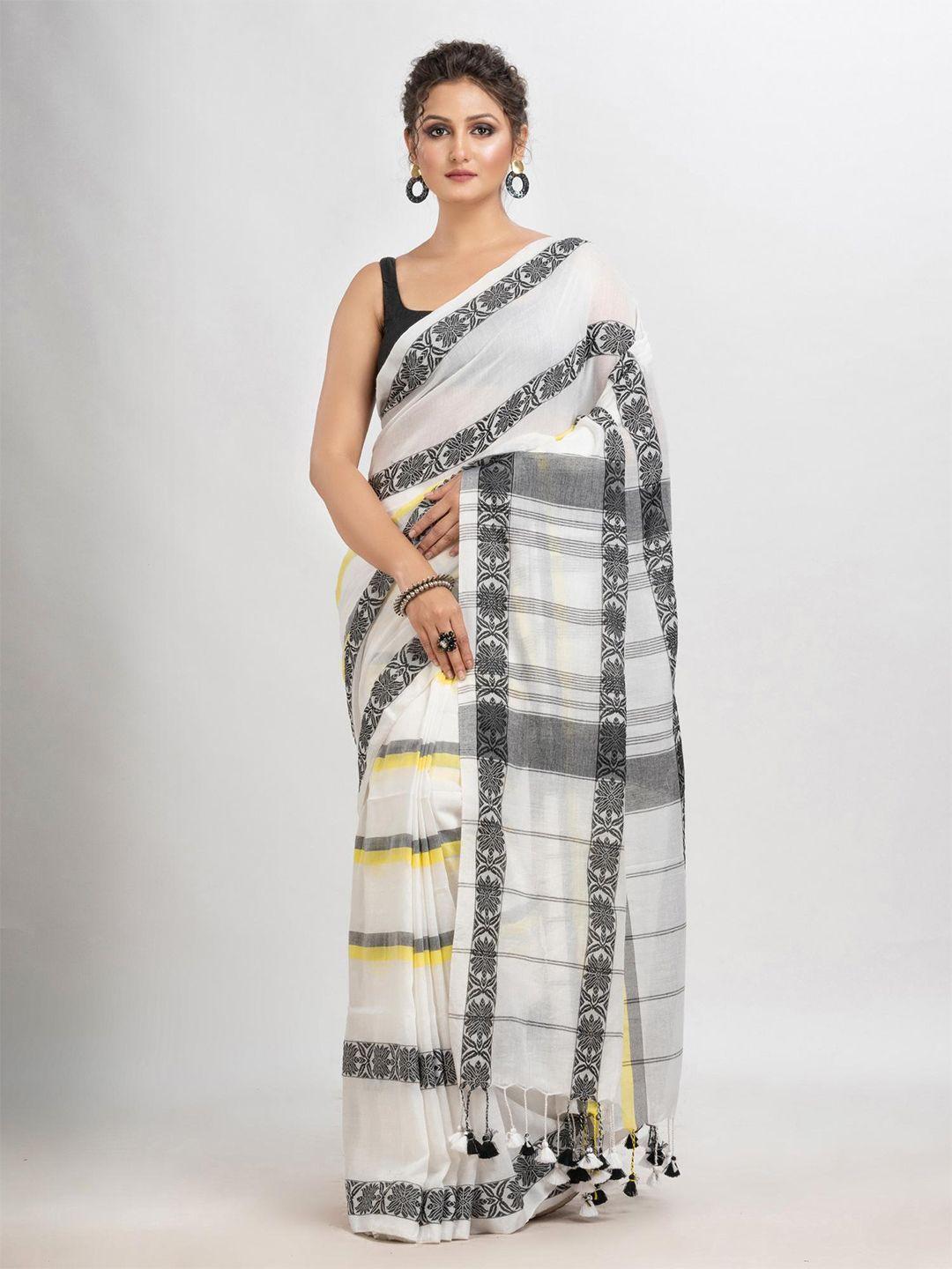 angoshobha white woven design pure cotton handloom saree