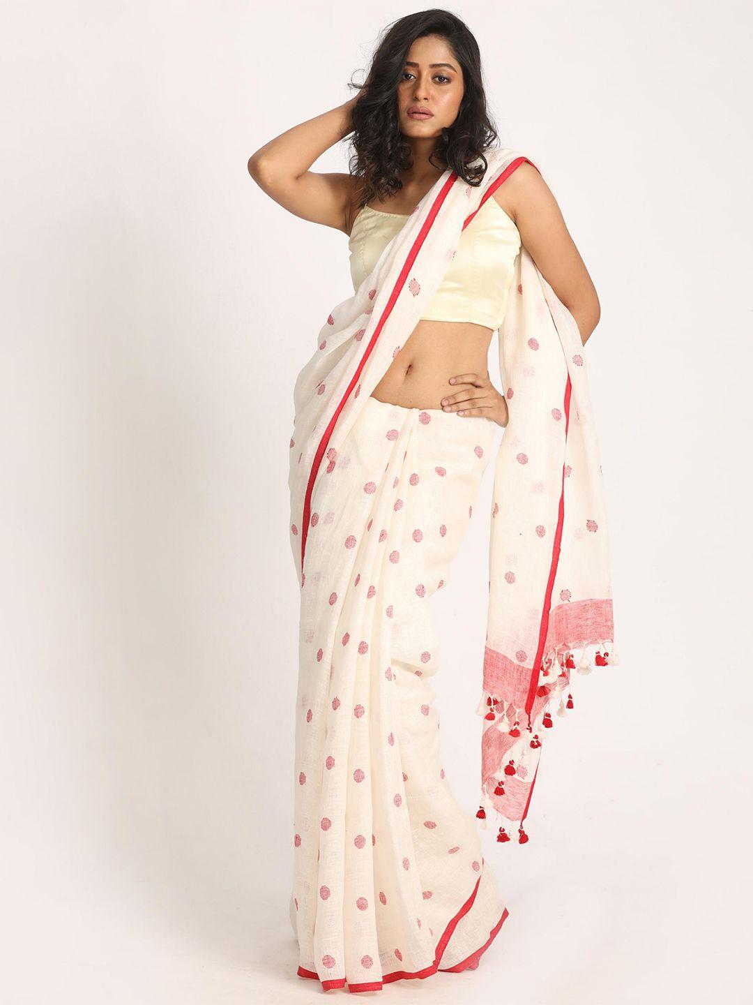 angoshobha woven design pure linen jamdani saree