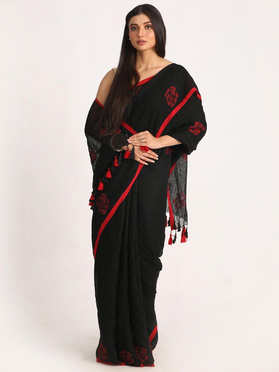angoshobha woven design pure linen jamdani saree