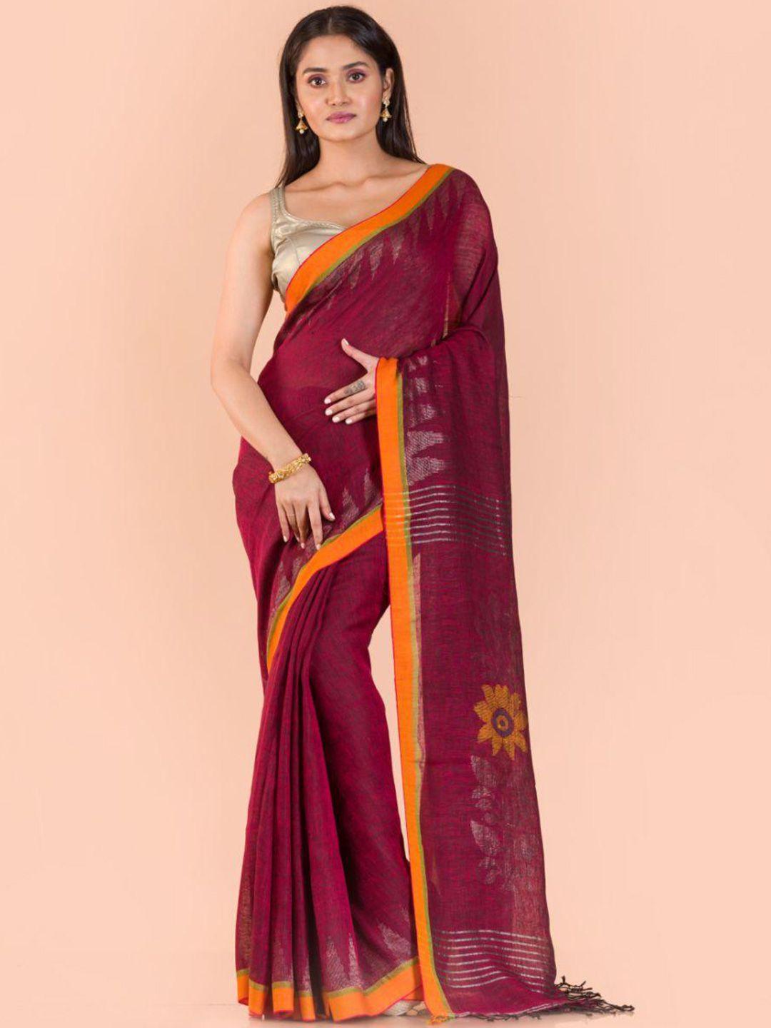 angoshobha woven design pure linen saree