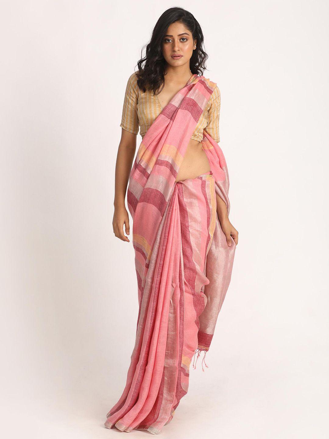 angoshobha woven design pure linen saree