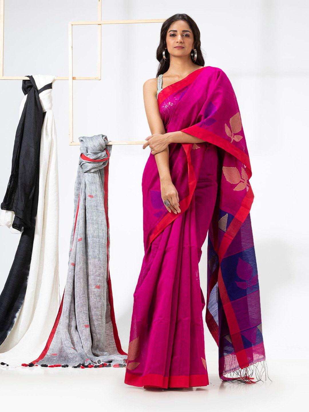 angoshobha woven design silk cotton jamdani saree