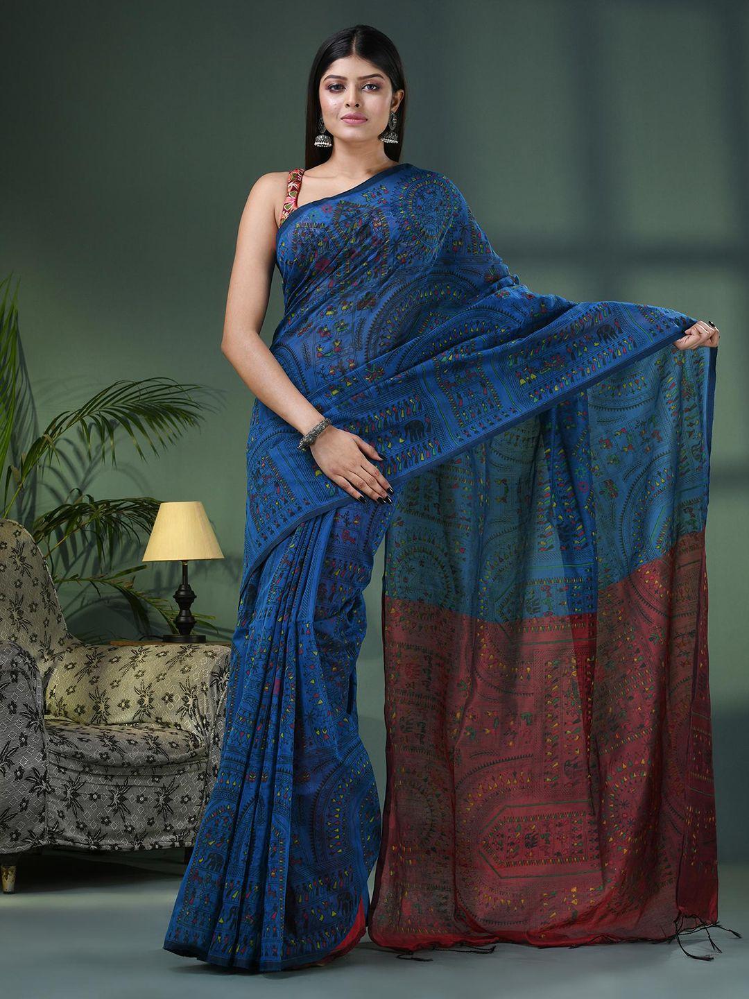 angoshobha woven design warli printed saree