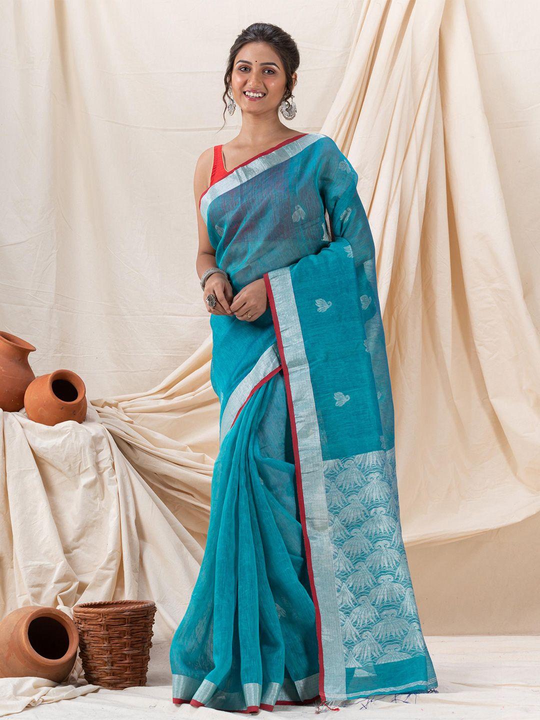angoshobha woven design zari linen blend saree