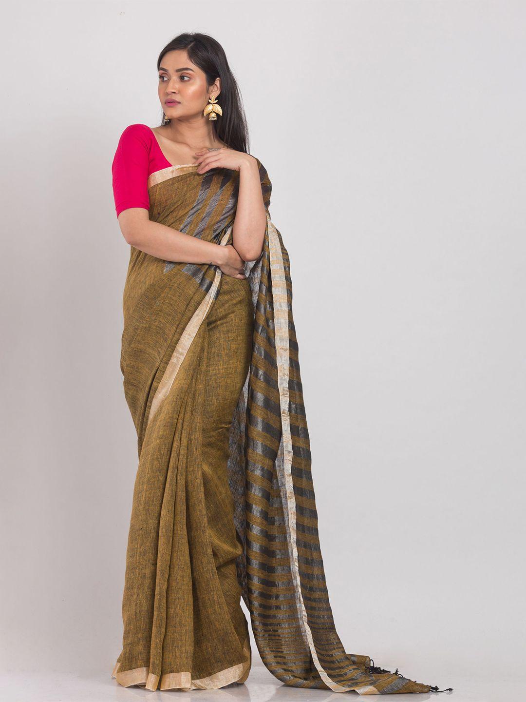 angoshobha woven design zari pure linen saree