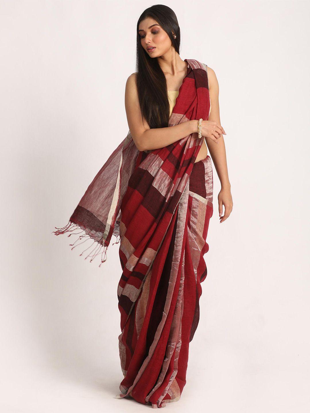 angoshobha woven design zari pure linen saree