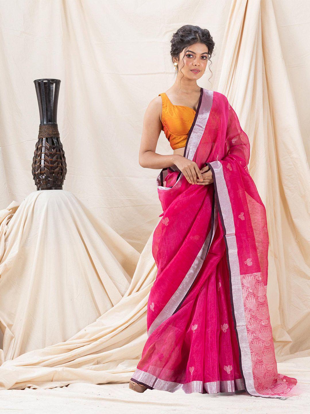 angoshobha woven design zari pure linen saree