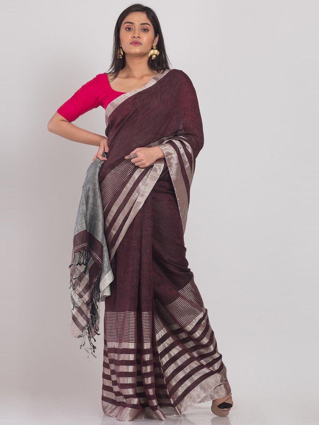 angoshobha zari pure linen handloom saree