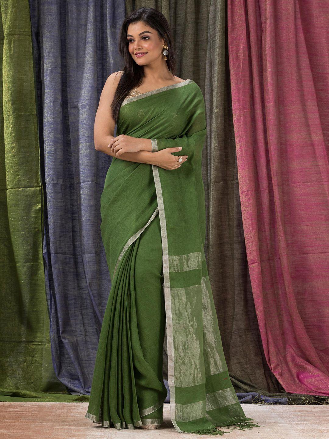 angoshobha zari woven design pure linen saree