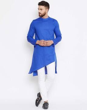 angrakha long kurta with asymmetric hem