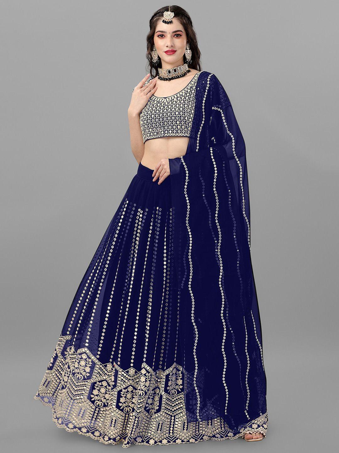 angroop embellished mirror work semi-stitched lehenga & unstitched blouse with dupatta