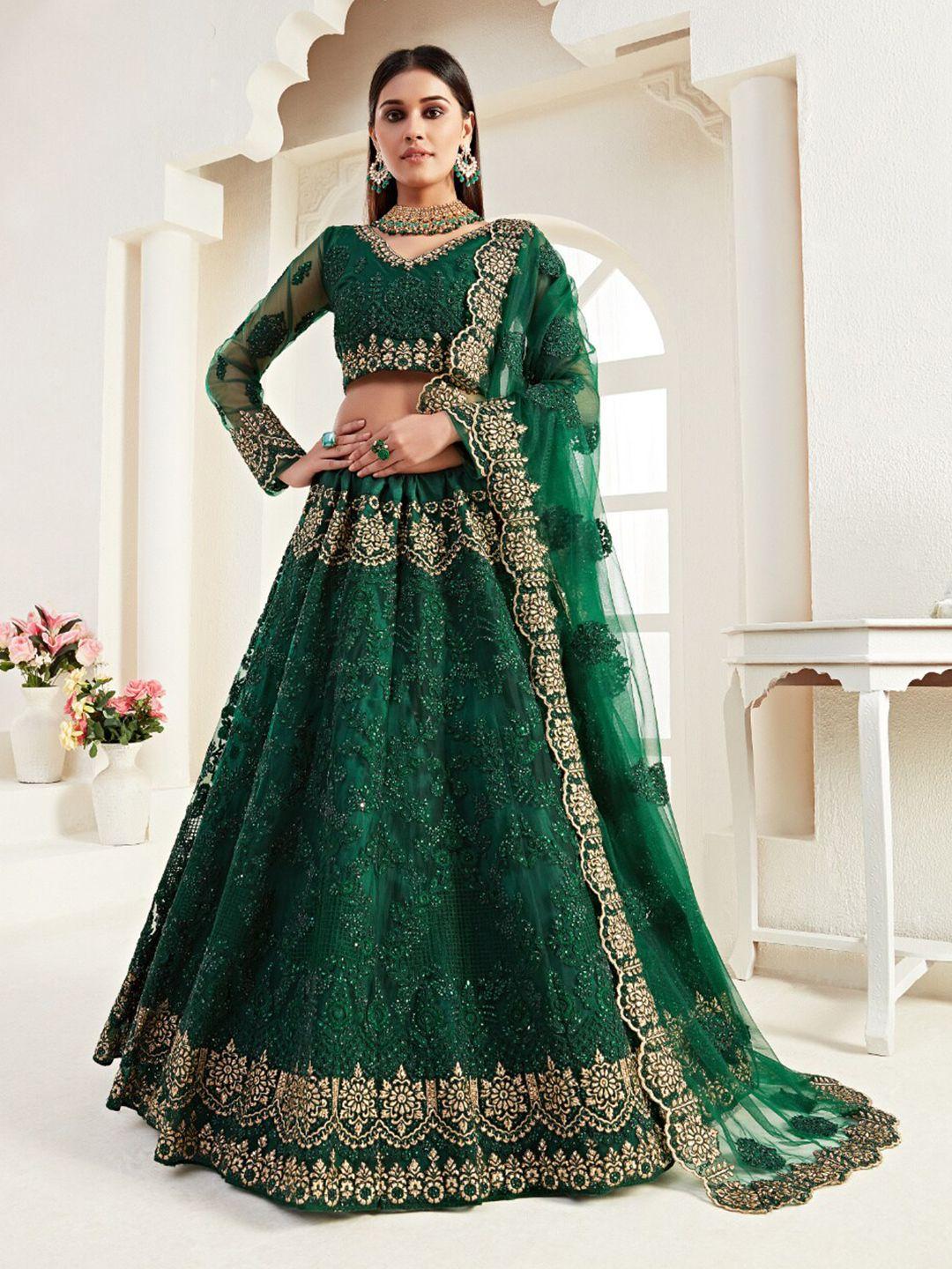 angroop embellished sequinned semi-stitched lehenga & unstitched blouse with dupatta