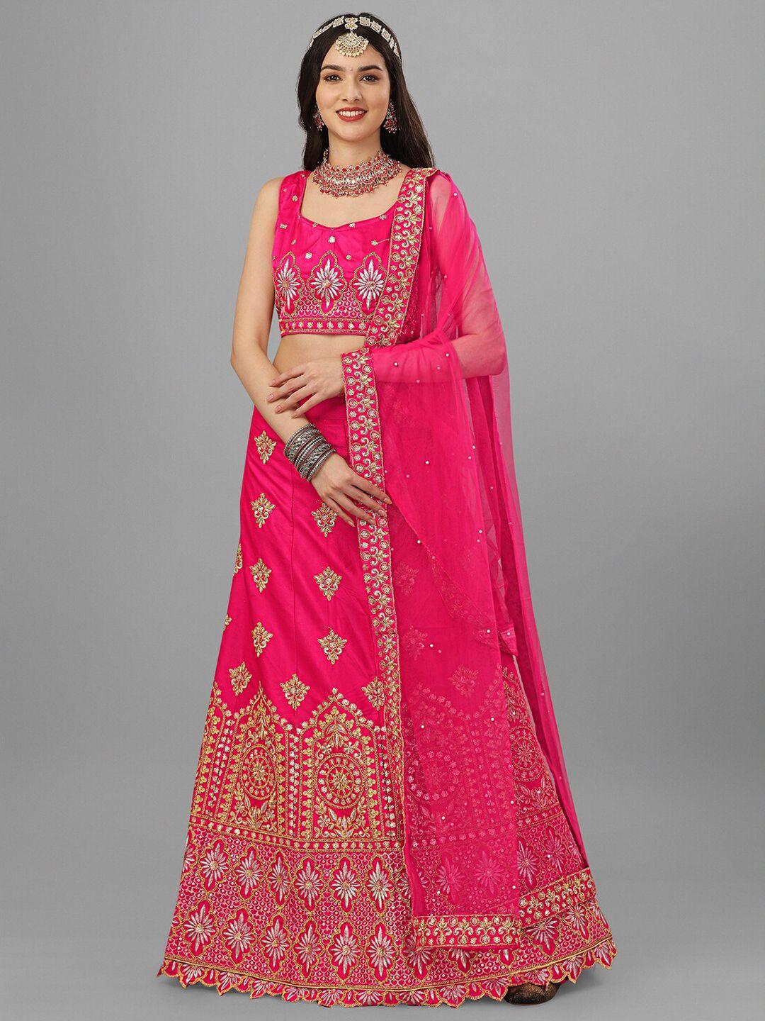 angroop embroidered satin semi-stitched lehenga & unstitched blouse with dupatta