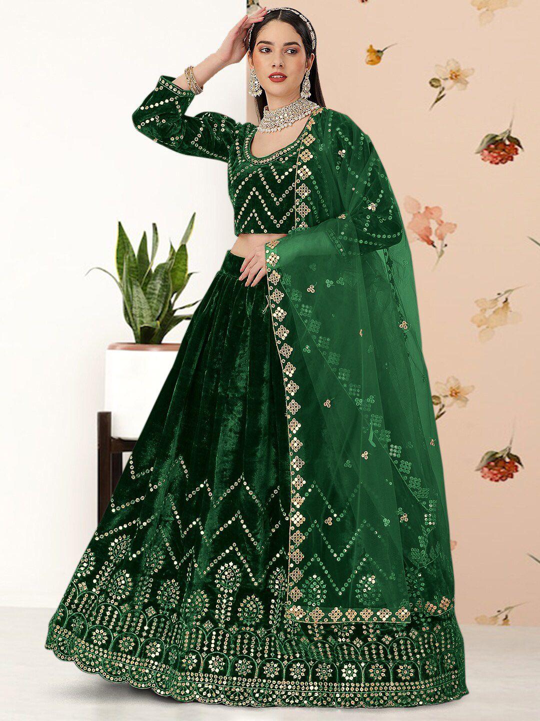 angroop embroidered sequinned semi-stitched lehenga & unstitched blouse with dupatta