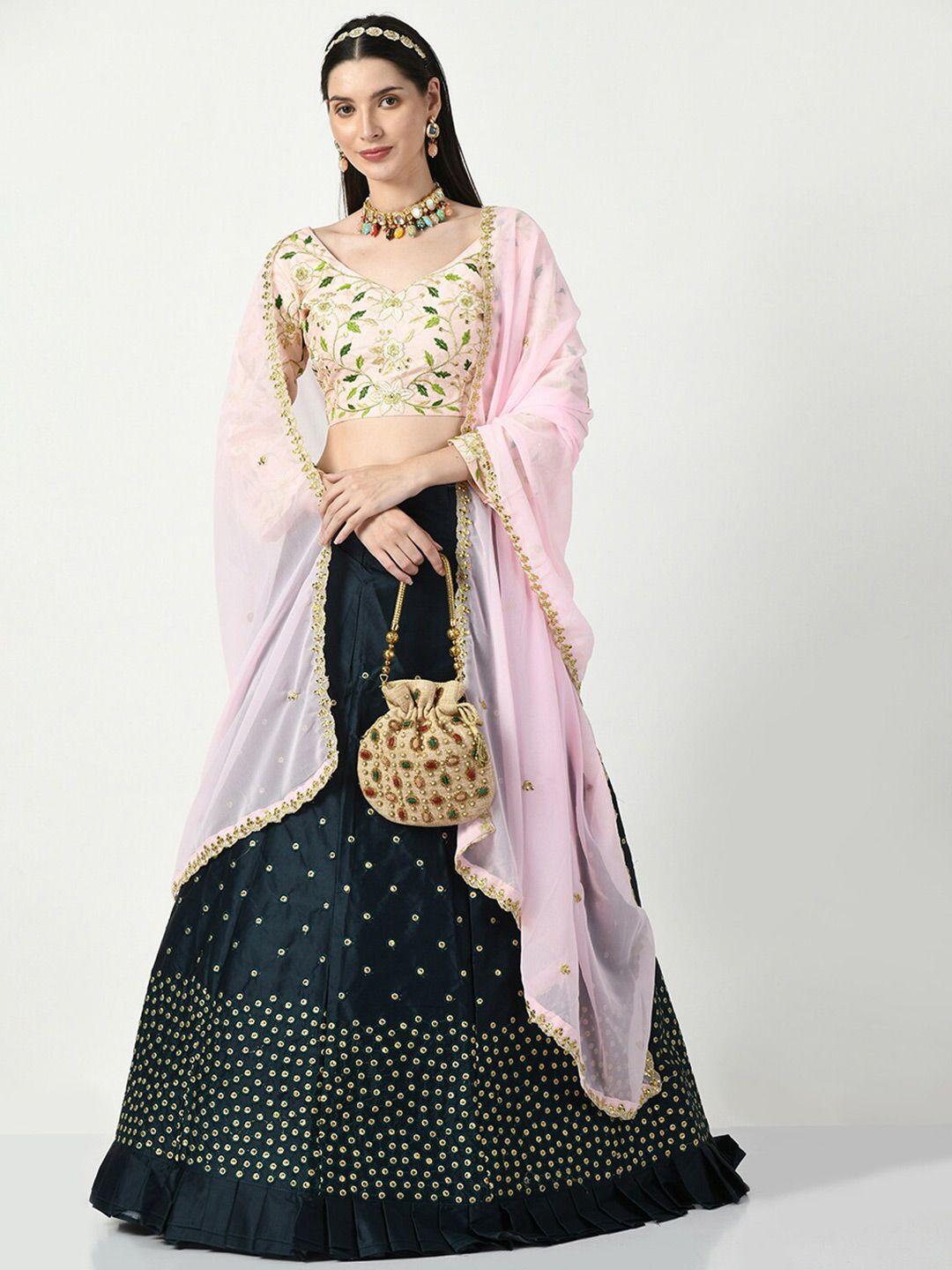 angroop embroidered sequinned semi-stitched lehenga & unstitched blouse with dupatta