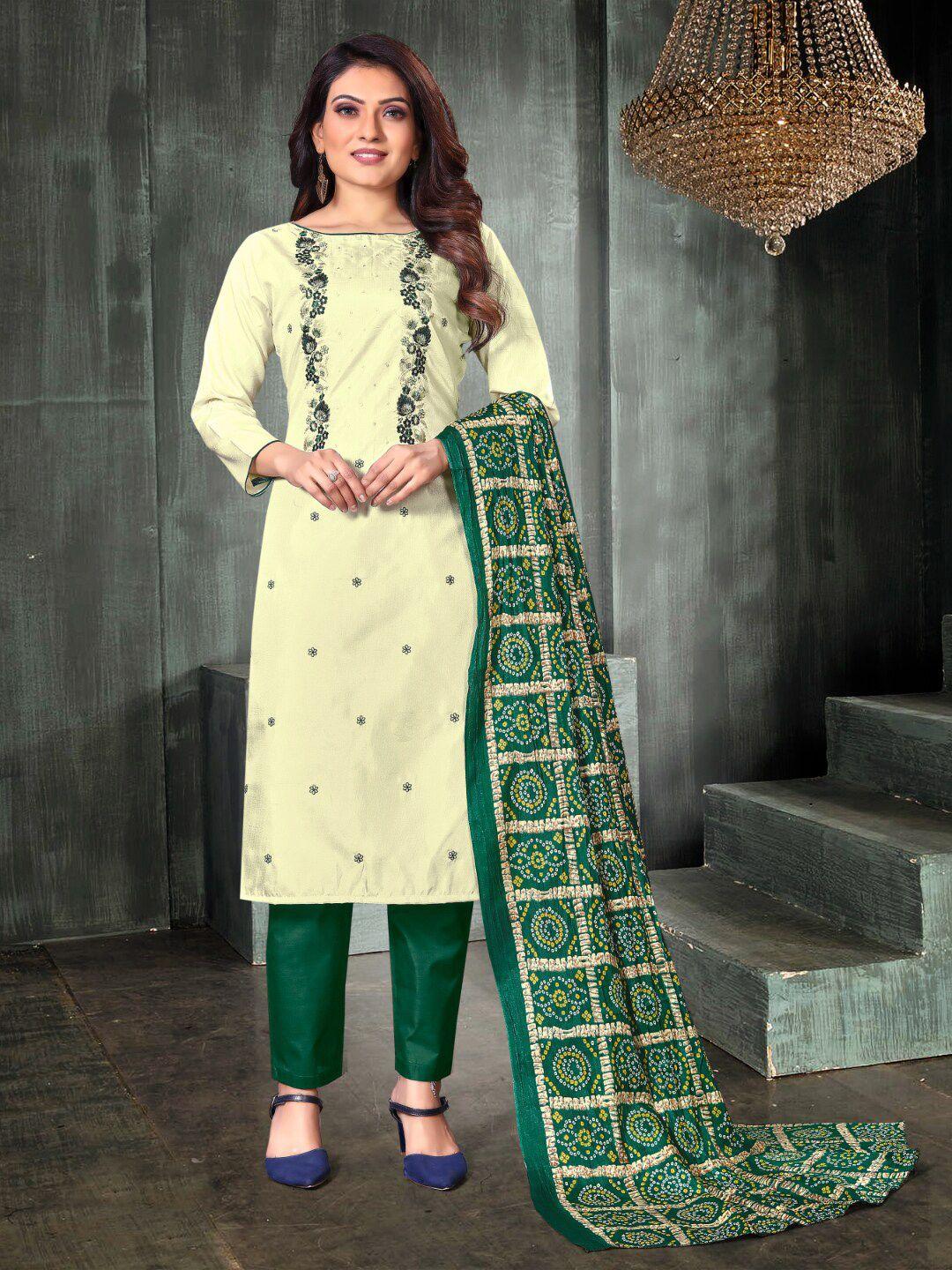 angroop lime embroidered art silk unstitched dress material