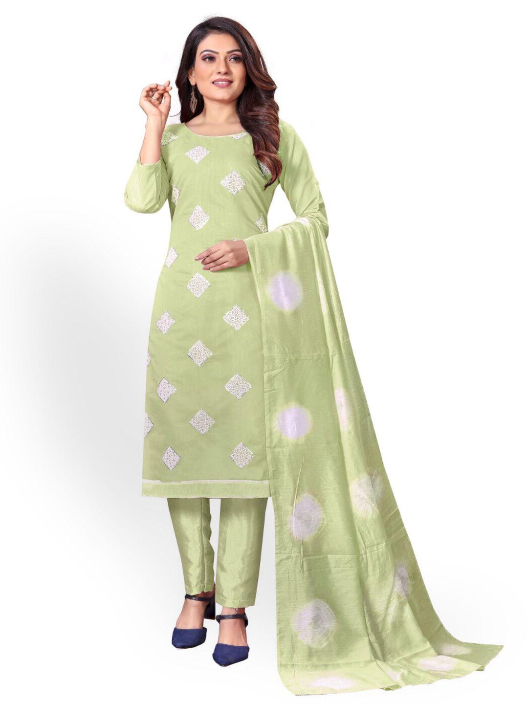 angroop lime green & white embroidered unstitched dress material