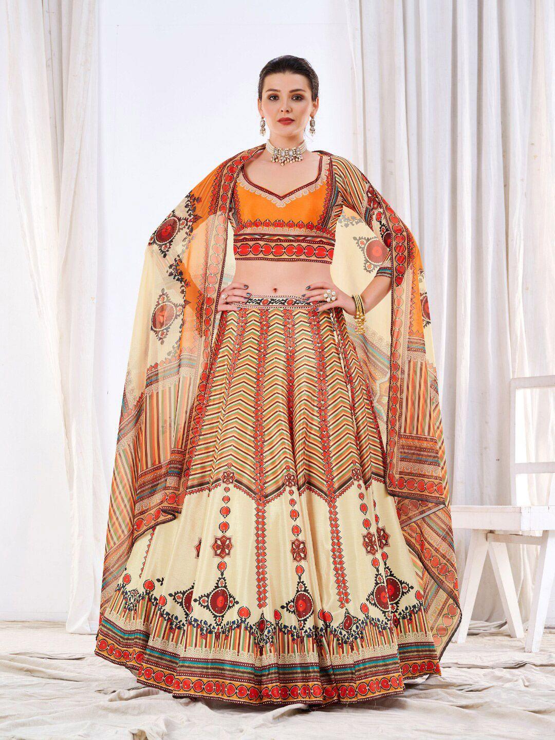 angroop printed semi-stitched lehenga & unstitched blouse with dupatta
