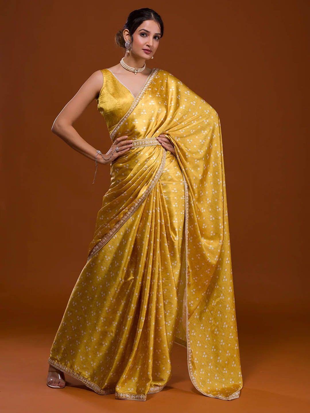 angroop bandhani embroidered poly crepe belted saree